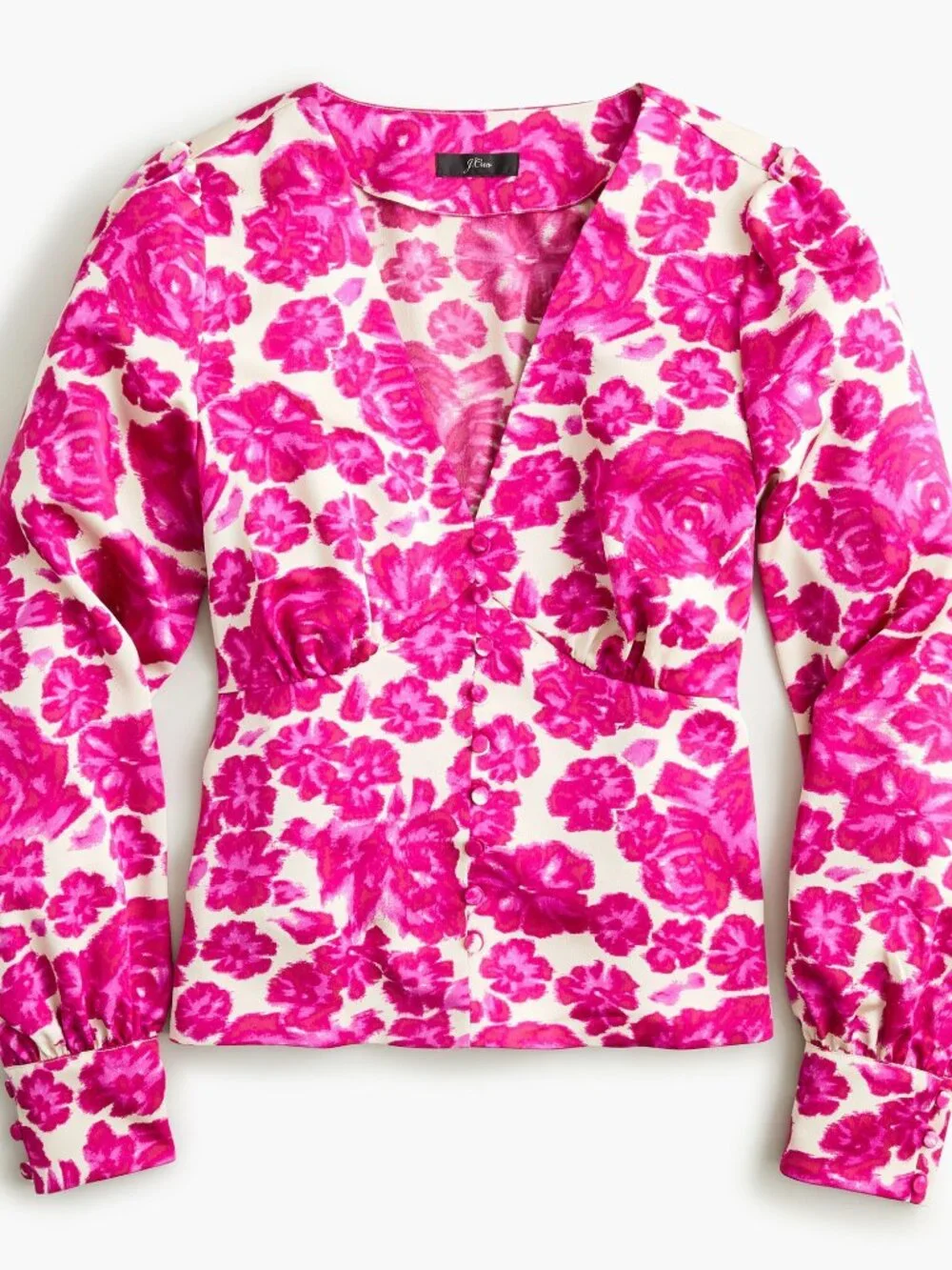 NWT J. Crew Size 16 Fuchsia Pink Floral V-Neck Blouse NEW